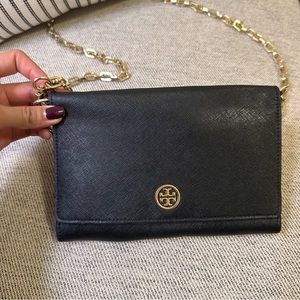 Tory Burch Black and Gold Chain Wallet